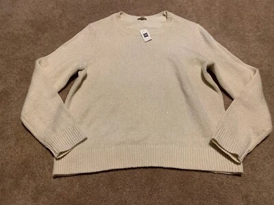 NWT Womens Gap Cream Off White Metallic Pullover Wool Sweater XXL