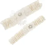 [Minkissy] Lace Legs Garters Wedding Set Pcs Garter Rhinestone Stylish Bridal Accessories Beige