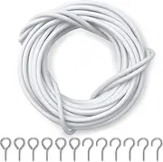 Dikots Net Curtain Wire and Hooks Set - 10M Curtain wire kit with 25 Eyes & 25 Hooks - A multipurpose wire suitable for net curtains for windows - Durable wire set for window net curtain