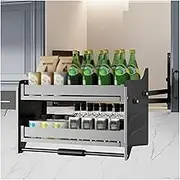 Pull-down Seasoning Rack,Heavy-Duty 2-Tier Wall Storage,High Cabinet Open Door Lifting Bowl Basket,for Home Bar Cafe(400mm)
