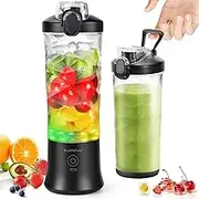 DoubleCare 600ml Portable Blender, Electric USB Juicer Blender,Mini Blender for Smoothies and Shakes, Juice, Six Blades Great for Mixing,white Deep Black