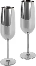 ECHTWERK Champagne Flute Glass, Stainless Steel Champagne Flutes, Unbreakable Glasses, Party Glasses for Wedding/Birthday/Picnic, Gift Set, 2 Pieces, 250 ml, Silver Edition