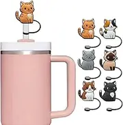 6pcs Cat Straw Cover Cup for Stanley Tumbler Cup PVC Straw Topper Cap Cat Drinking Straw Tips Lids Reusable Straw Protector Plugs for Stanley Tumblers with Handle