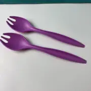 Tupperware Allegra Salad Tongs Serving Set 12” Forks Set of 2 Purple