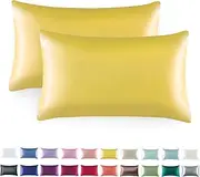 Tyfitb Satin Pillowcase for Hair and Skin, Yellow Pillowcases Set of 2, Cooling Pillow Cases Standard Size(20×26 Inches), Soft Luxury Satin Pillowcase with Envelope Closure