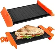 Belle Vous Microwave Toasted Sandwich Maker - Non-Stick Grill Cheese/Toastie Cookware - Safe Kitchen Tool for Toastie, Panini, Grilled Cheese & Grill Snacks - Dishwasher Safe - Orange Handles