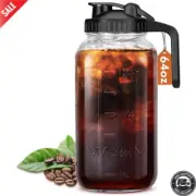Mason Jar Pitcher With Lid and Spout, 64 OZ Glass Milk Pitcher for milk, Thic...