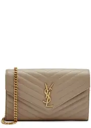 Saint Laurent Envelope Leather Wallet-on-chain - Beige ONE SIZE