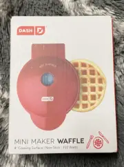 NEW! Dash Mini 4" Waffle Maker Non Stick 350 Watts Red