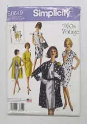 Simplicity S0649 Sewing Pattern Dress Coat Vest Misses' Sizes 14-22 Uncut