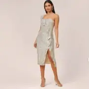 Aidan by Aidan Mattox Women's One-Shoulder Ruffled Sequin Dress Champagne Silver