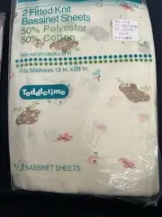 New Vtg JC Penney Toddletime Sheets Bassinet. 2 - Fitted Knit. 13X28"