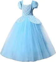 [yeesn] Girl's Princess Cinderella Party Deluxe Costume Dress-Up Blue