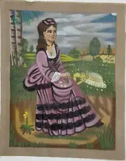 GIRL IN DRESS Hand-Painted Needlepoint Canvas 13 1/2" x 17"