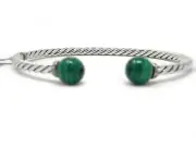 David Yurman 9mm Solari Bead Cuff Bracelet Malachite/Diamonds/Silver NWT