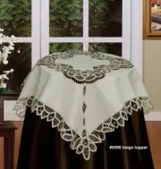 Battenburg Lace Tablecloth 33" Square Cotton Hand Embroidered Topper Beige 0096