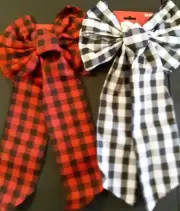 Holiday Time Bow 2 Styles Red/Black or White/Black Checker Pattern 9" x 18" NEW