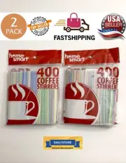 800 PCS ( 2 PACK OF 400 CT) HOME SMART 5” LENGTH MULTICOLORED COFFEE STIRRERS