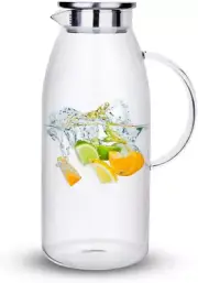 100 Ounces Large Glass Pitcher with Lid, Hot/Cold Water Pitcher with Handle, Jui