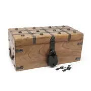 Treasure Chest Wooden Box with Antique Iron Lock and Skeleton Key - Storage