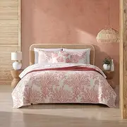 [Tommy Bahama] Queen Quilt Set, Reversible Cotton Bedding with Matching Shams, Coral Reef Inspired Home Decor (Coral Garden, Queen)