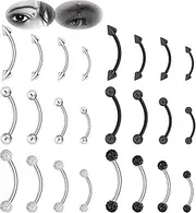 [FIRSAUKI] 10-24Pcs Eyebrow Piercing Jewelry Ear Rook Piercing Eyebrow Ring Surgical Steel Curved Barbell Vertical Labret Lip Jewelry Snug Daith Tragus Piercing Jewelry Black Silver