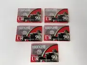 5 Vintage Maxell UR90 Audio Cassette Tapes - New and Sealed!