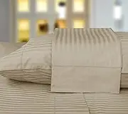 Threadmill Home Linen Luxury King Size Pillow Cases - 100% Natural Cotton 600 Thread Count, 2 Piece Damask Stripe Beige Pillow Cover Set, Smooth Finish ELS Combed Cotton Striped Pillow Protectors