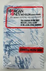2 Vintage NIP Morgan Jones Muslin Standard Pillow Cases White Blue USA