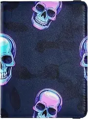 [Amooorous] Neon Fluorescent Skull Leather decorative Passport Holders Wallet Combo Passport Cover with RFID Blocking Lightweight, Neon fluorescent skull, 1 size