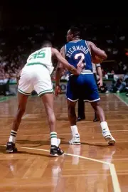 Mitch Richmond Sacramento Kings handles the ball v Reggie Lewis Bo- Old Photo