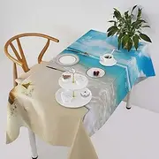 Summer Beach Tablecloth Washable Linen Fabric Table Cloth 55"x55" Farmhouse Decorative Table Cover Waterproof Heavy Duty Washable Tablecloths for Kitchen Dining Holiday Party Decor