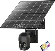 enjfeocy 4G LTE Cellular Security Camera Outdoor,[24/7 Record] 20W Solar PTZ Camera with Rechargeable Battery,Spotlight,2K Night Vision,360° View Surveillance,No WiFi,Motion Detect,SIM Card