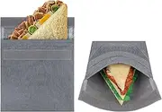 Linkidea 2 Pcs Reusable Snack Bag, Recycled Hook and Loop Packs Pouch for Adult, Leak-Proof Pack It Snack Bag Fits Snacks, Sandwich (Grey)