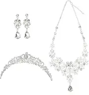 [Holibanna] Crown Necklace Earrings Set Crystal Bridal Headband Bride Crown for Wedding
