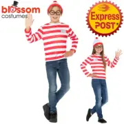 CK1425 Boys Girls Where's Wally Waldo Costume Kit Book Week Hat Gloves Glasses