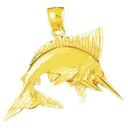 14K Gold 35MM Marlin Fish Pendant