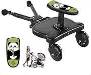 Buggy Board with Seat, BuggyBoard, Pushchair Board, Pedal Board for Pushchair, Universal, Compatible with Almost Any Buggy and Pram, Load Capacity 25 kg (Black Wheels)
