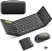 Foldable Keyboard and Mouse, Samsers 2.4G + Bluetooth 5.0 x 2, Elegant Black