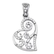 14k White Gold Round Diamond Whimsical Heart Curled Pendant 1/6 Cttw