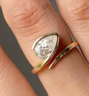 Unique Moissanite Ring Bezel Set Teardrop Engagement Ring Solitaire Promise Ring
