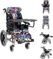 Ultralight Kids Wheelchair Folding Small Travel Chair Portable Transport with Removable Tray Table, Park & Brake Anti-tipper for Ages 5-13