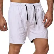 [Aosufei] Men's Adjustable Elastic Waist Solid Shorts Quick-Dry Casual Stretchy Shorts Lightweight Comfort Beach Trunks