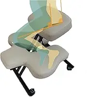 Posture Corrector Seat for Work Study with 4 Wheels with Brakes, Elbowless Cross Leg Kneeling Chair for Fidgetti Adults and Home Yoga, Adjustable Height Meditation Chair (Grey)