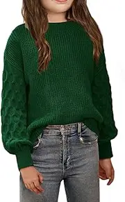 [EGOCKAL] Girls' Crewneck Sweaters Casual Long Sleeve Drop Shoulder Pullover Sweaters Fall Oversized Cable Knit Sweater Tops