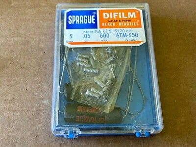 5 NOS NIB Vintage Sprague Black Beauty .05 uf 600v Guitar Tone Capacitors IN BOX