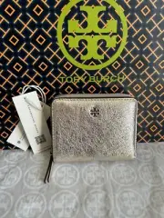 Tory Burch Emerson Metallic Mini Wallet White Gold Silver