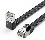 JUXINICE Cat7 Flat Right Angle Ethernet Cable 3FT,Down Angle 270,Short Crystal Connector RJ45 LAN Network Path Cord,10Gbps 600MHz,for Gaming,Pc,Router,Modem.