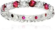 [Ice Gems] Sterling Silver Created Ruby and Cubic Zirconia Wedding Band Ring