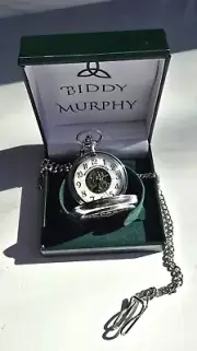 Mullingar Pewter Men's Irish Pocket Watch Traditional Irish Claddagh w/Chain